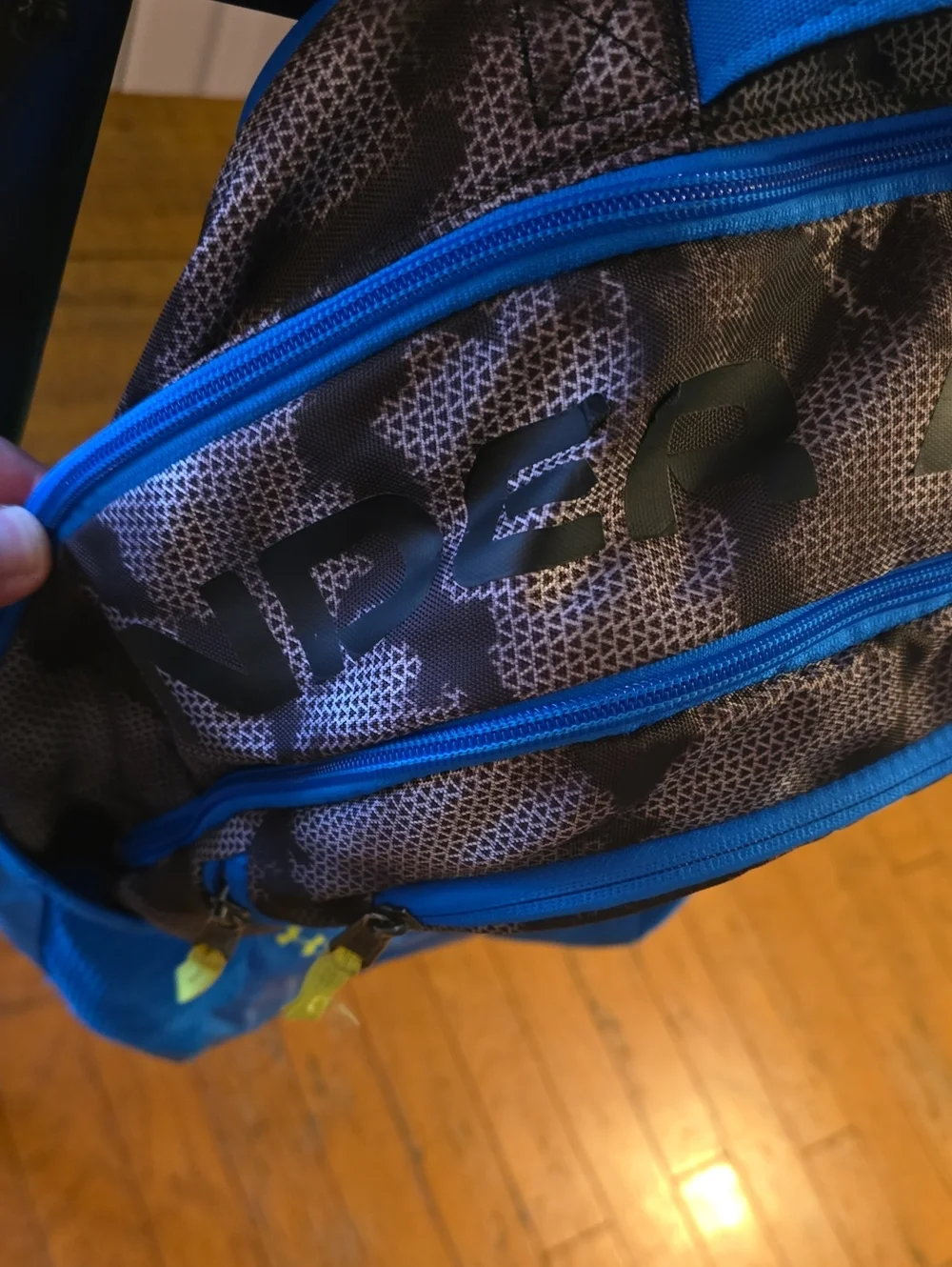 Under Armour Blue and Black Camo  Backpack with Neon Accents